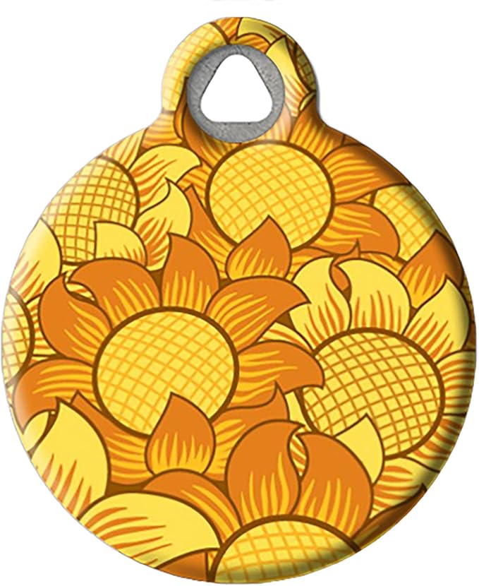 Dog Tag Art Sunflowers Personalized Pet ID Tag for Dogs and Cats, Silent Polymer Coated Stainless Steel Nametag with Customized Identification Information, Small .875" Diameter