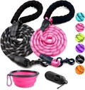 COOYOO 2 Pack Dog Leash 5 FT Heavy Duty - Comfortable Padded Handle - Reflective Dog Leash for Medium Large Dogs with Collapsible Pet Bowl