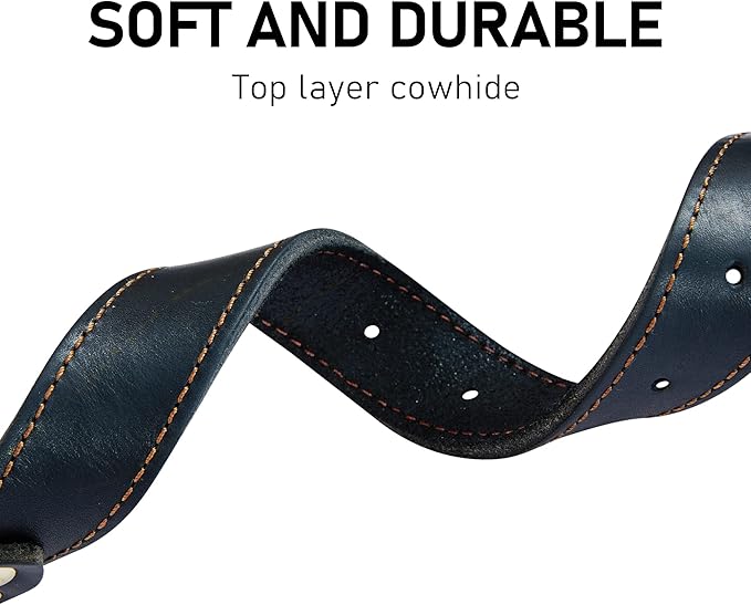 Genuine Leather Dog Collar, Heavy Duty Wide Dog Collar for Small, Medium, Large and Extra Large Dog (XL: 1.4" Wide for 18.6"-25.8" Neck, Single Stitch - Black)