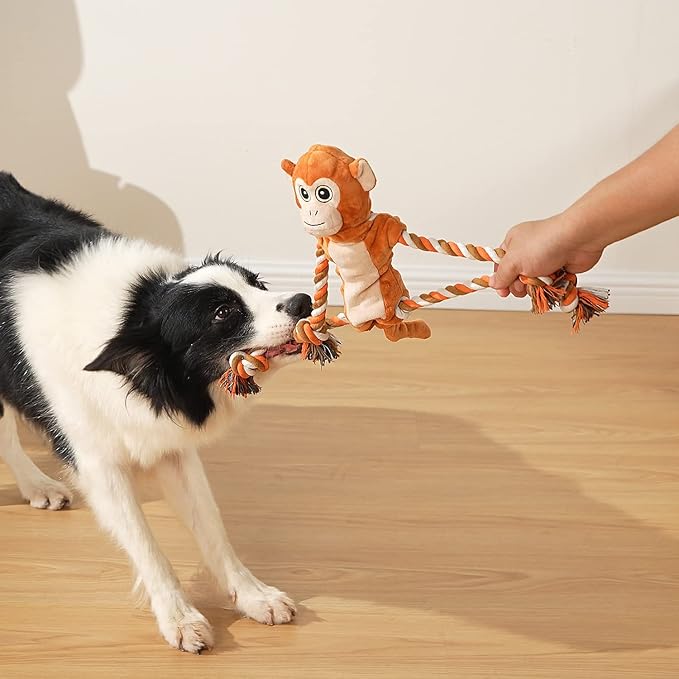 Dog Tug Toys, Stuffed Animal Dog Chew Toy, Cute Puppy Squeaky Dogs Plush Toys with Crinkle Paper for Small, Middle, Large Breed