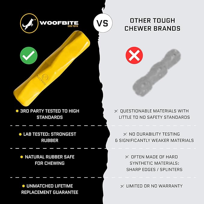 Giant XL Virtually Indestructible Dog Stick - Lifetime Replacement - Tough, Durable Chew Toy for Aggressive Chewers - Safe Non-Toxic Natural Rubber - Chew & Tug - Large - 12"x2.5", 2.25lbs