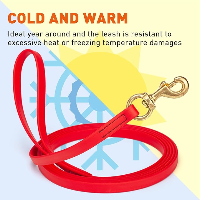 Viper Biothane K9 Working Dog Leash Waterproof Lead for Tracking Training Schutzhund Odor-Proof Long Line with Solid Brass Snap for Puppy Medium and Large Dogs, 10ft Cherry Red