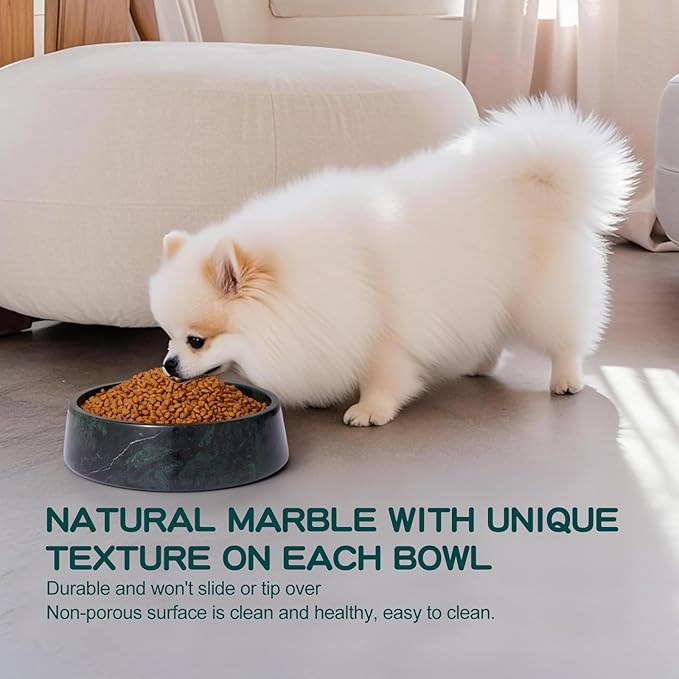 Green Marble Dog Bowl, Non-Slip Dog Food Water Bowl, Large Weighted Stone Dish, Natural Marble Heavy Pet Bowl, Easy to Clean, Gifts for Cat Lovers, Perfect Cat Dog Gifts, Holds 6 Cups(6 lbs)
