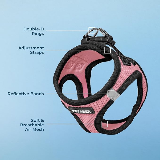 Best Pet Supplies - All Weather Mesh / Plush, Reflective, No Pull Harness for Small, Medium Dogs, Cats - Secure with Hook & Loop Fastener, Buckle, Double D-Rings - Pink/Black Trim, XS