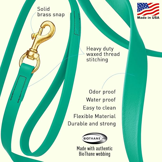 Viper Biothane K9 Working Dog Leash Waterproof Lead for Tracking Training Schutzhund Odor-Proof Long Line with Solid Brass Snap for Puppy Medium and Large Dogs, 33ft Teal
