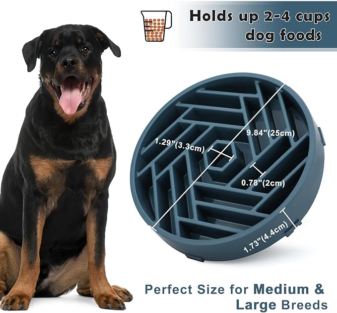 TOBYTO Slow Feeder Dog Bowls Large Medium Breed,Anti-Choking Slow Eating Dog Food Bowl,Non Slip Pet Slower Food Feeding Bowls Large Puzzle Slow Feeder Bloat Stop Maze Dog Dishes,Dark Blue