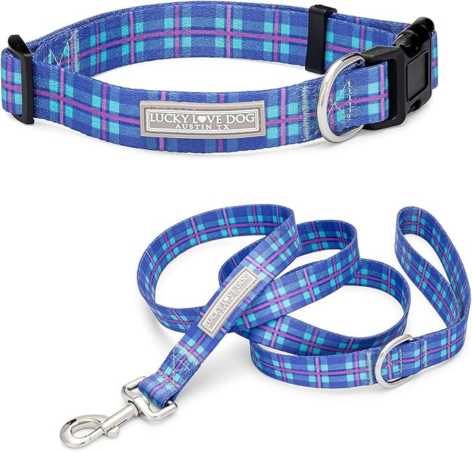 Lucky Love Dog - Adjustable Dog Collar and Leash Set with Easy Click Buckle for Large Dogs, Durable, & Comfortable Collar for Male & Female Dogs, Puppies & Adult Ones - Scotty Combo, Large