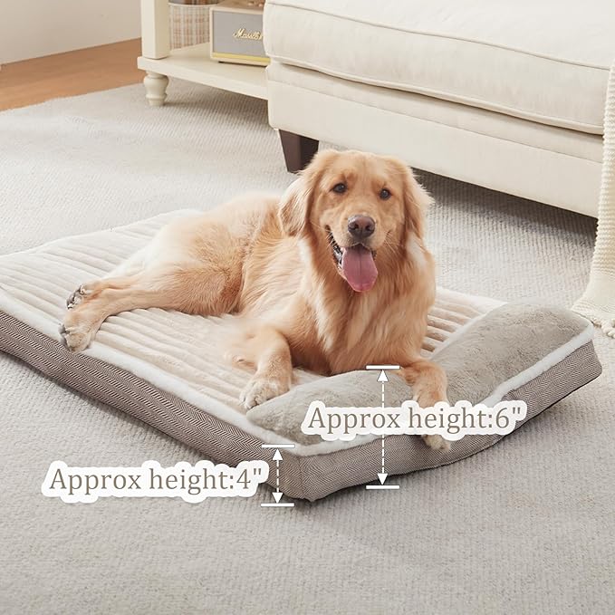 Dog Bed for Large Dogs, Dog Mattress with Pillow for Crate Kennel, Sofa pet Bed, Super Soft pet Bed for Medium, Jumbo, Small Dogs Breeds (Beige, Medium:(31"x25"x3")