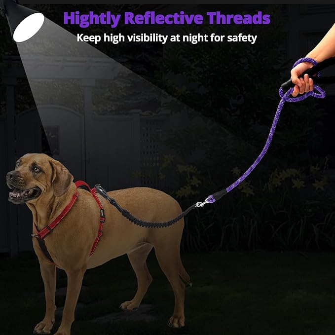 Long Dog Leash 10 FT: Heavy Duty Rope Leashes for Dogs Training with Swivel Lockable Hook Reflective Threads Bungee and Padded Handle - Dog Lead for Large Small Medium Dogs Outside Walking Hiking