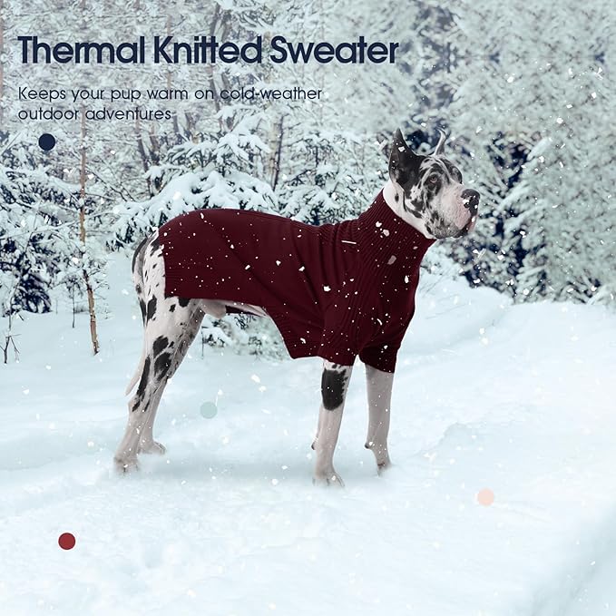 IECOii Dog Sweaters for Medium Dogs Girl Boy,Christmas Knit Doggy Sweatshirt with Sleeve,Turtleneck Thick Warm Dog Sweaters for Winter,Pullover Knitwear for French Bulldog,Boston Terrier (Burgundy,L)
