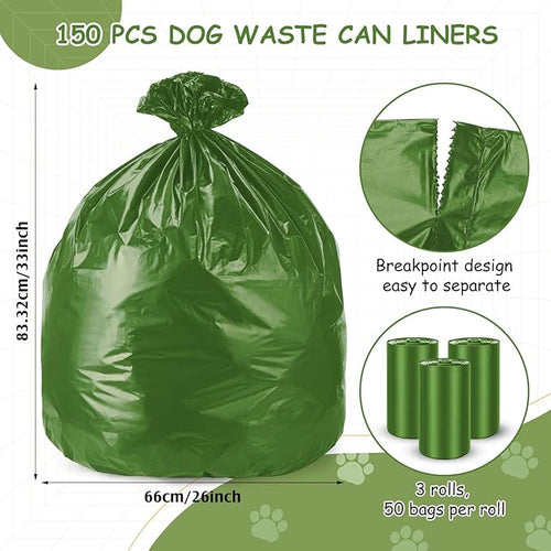 150 Pcs Dog Waste Poop Bags Dog Large Leak Proof Bags 26"x 33" Pet Waste Station Can Liners Heavy Duty Pet Trash Bin Liner for Walking Poop Station Dispensers, 3 Rolls of 50(Green)