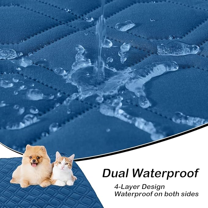 hyha Waterproof Dog Bed Blanket, Soft Pet Blankets, Waterproof Couch Cover for Dogs, Reversible Sofa Covers Washable for Furniture (40x90 Inch, Navy Blue/Blue)