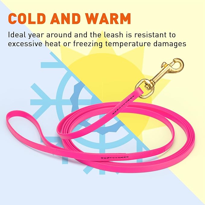 Viper Biothane K9 Working Dog Leash Waterproof Lead for Tracking Training Schutzhund Odor-Proof Long Line with Solid Brass Snap for Puppy Medium and Large Dogs, 33ft Passionfruit Pink