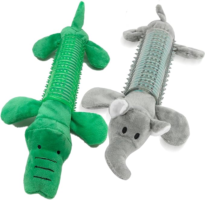 2025 New Dog Chew Toys for Aggressive Chewers, Tough Interactive Plush Squeaky Toys with TPR Rubber, Dog Toys for Small/Medium/Large Dogs Breed (E Crocodile + Elephant)