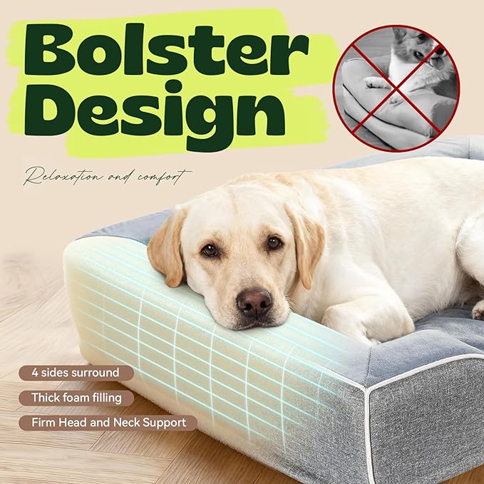 42 Inch XL Orthopedic Sofa Dog Bed for Large & Senior Dogs – Reinforced Foam Bolsters,No Collapse Support,Washable Cover,Grey