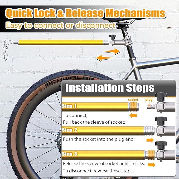 Hands-Free Bicycle Dog Leash for Medium & Large Dogs - 180° Rotating/Fixed Attachment, Shock-Absorbing Spring & Quick-Release Connector, Durable Cycling Leash for Safe, Smooth Rides with Pets (DBL-O)