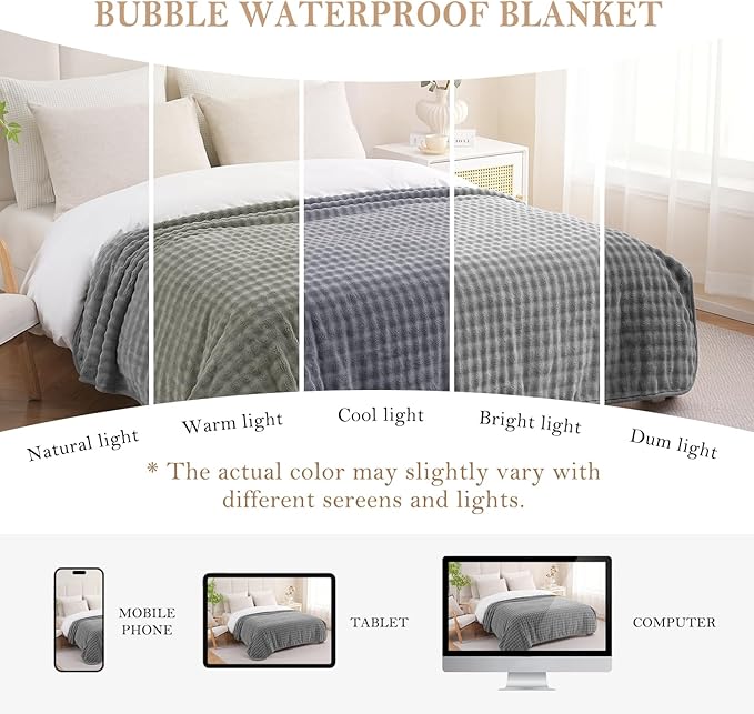 Waterproof Blanket for Bed Couch Sofa Car, Soft Leakproof Dog Blanket with 3D Bubble Pattern, Reversible Water Proof Pet Blankets for Dogs Cats Puppies (60"x80", Grey)