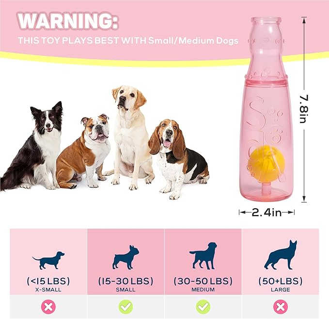 TagME Interactive Squeaky Dog Toys, 3-in-1 Fun with Squeaker, Tennis Ball and Treat Dispenser, Chew Toys for Medium Dogs and Fetch Lovers - Pink