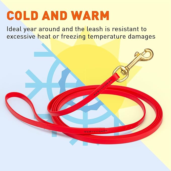 Viper Biothane K9 Working Dog Leash Waterproof Lead for Tracking Training Schutzhund Odor-Proof Long Line with Solid Brass Snap for Puppy Medium and Large Dogs, 10ft Cherry Red