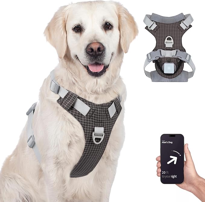TagME No Pull Dog Harness with 2 Leash Clips,Lightweight & Visible for All-Day Walking, No Choke Pet Vest Includes AirTag Holder for Large Dogs,Black