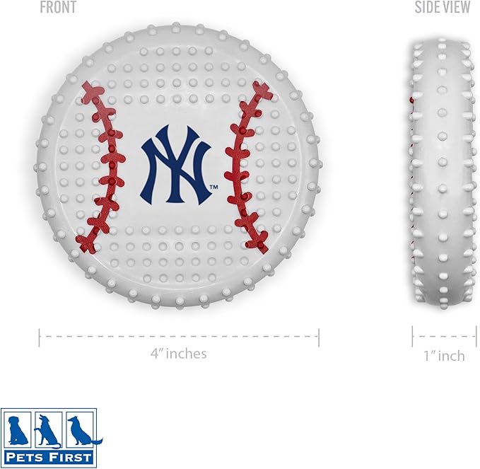 Pets First MLB New York Yankees Hard-Nylon Bacon-Flavored Baseball Chew Toy, Indestructible Dog and Cat Chewy Toy, Tug, Fetch Toy, Sporty Fun Toy for Dogs