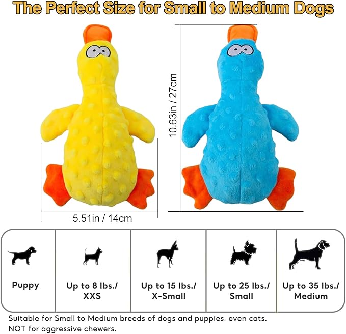 Adpartner Squeaky Dog Toys, 2 Pack Dog Toy Duck Plush Crinkle Dog Toys for Small Medium Breeds, Interactive Pet Squeaky Toys Soft Stuffed Puppy Toy to Keep Them Busy, Training, Reduce Boredom