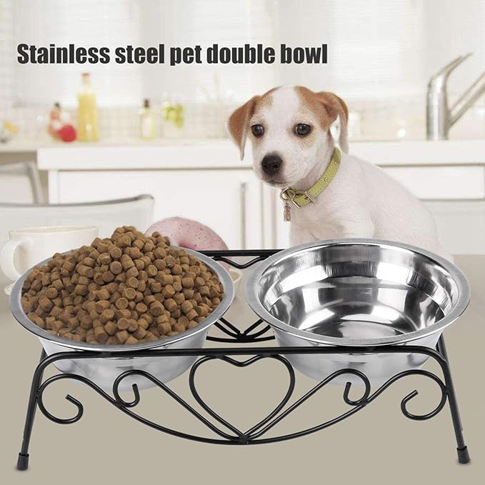 Elevated Dog Bowls, Double Stainless Steel Pet Feeder with Iron Stand for Small and Medium Dogs & Cats, Raised Food and Water Bowls for Better Digestion and Comfort