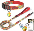 Dog Collar and Leash Set, QR Tag Adjustable Pet Collar, 5 FT Heavy Duty Dog Leash, Padded Handle, Quick Release Buckle, Metal Ring, 360° Swivel Clip for Medium Dogs Walking Running (Red, M)