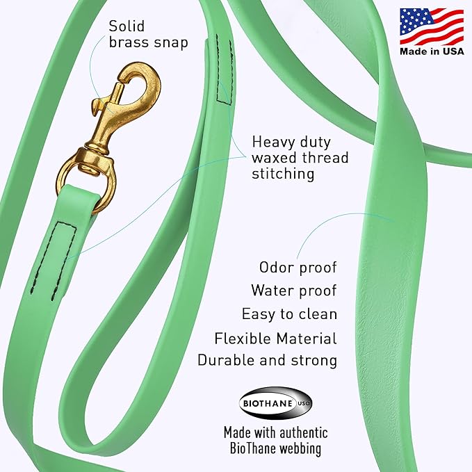 Viper Biothane K9 Working Dog Leash Waterproof Lead for Tracking Training Schutzhund Odor-Proof Long Line with Solid Brass Snap for Puppy Medium and Large Dogs, 15ft Sea Foam Green