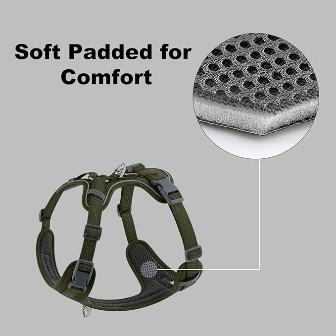 Plutus Pet No Pull Dog Harness, Release at Neck, Soft Padded, Reflective Adjustable Dog Vest Harness for Small, Medium, Large Dogs(Ranger Green, S)