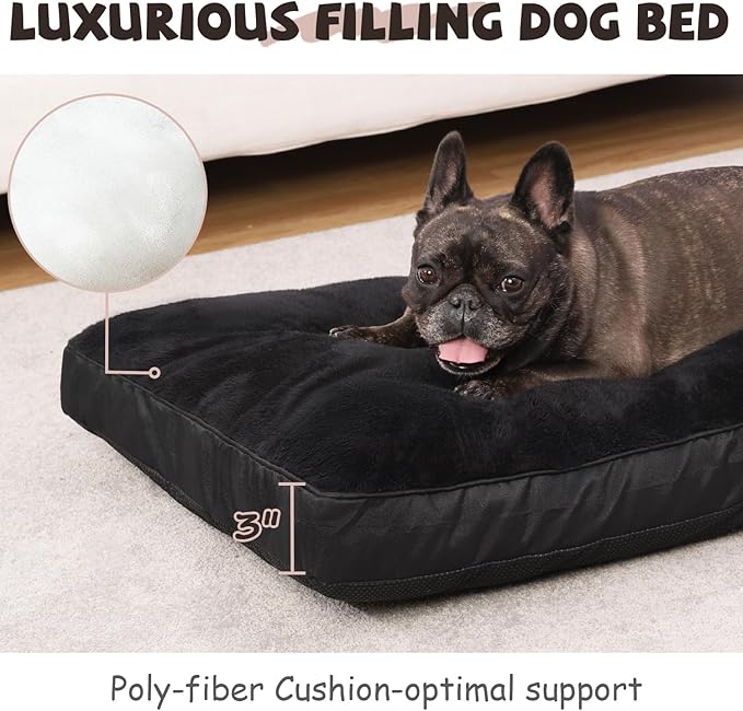Dog Crate Bed Waterproof Deluxe Plush Dog Beds with Removable Washable Cover Anti-Slip Bottom Pet Sleeping Mattress for Large, Medium, Jumbo, Small Dogs, 29 x 18 inch, Black