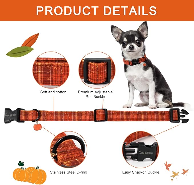 Unique style paws Dog Collar Plastic Buckle with Pendant Colorful Orange Brown Grid Puppy Collars for Small Medium Large Boys Girls Dogs