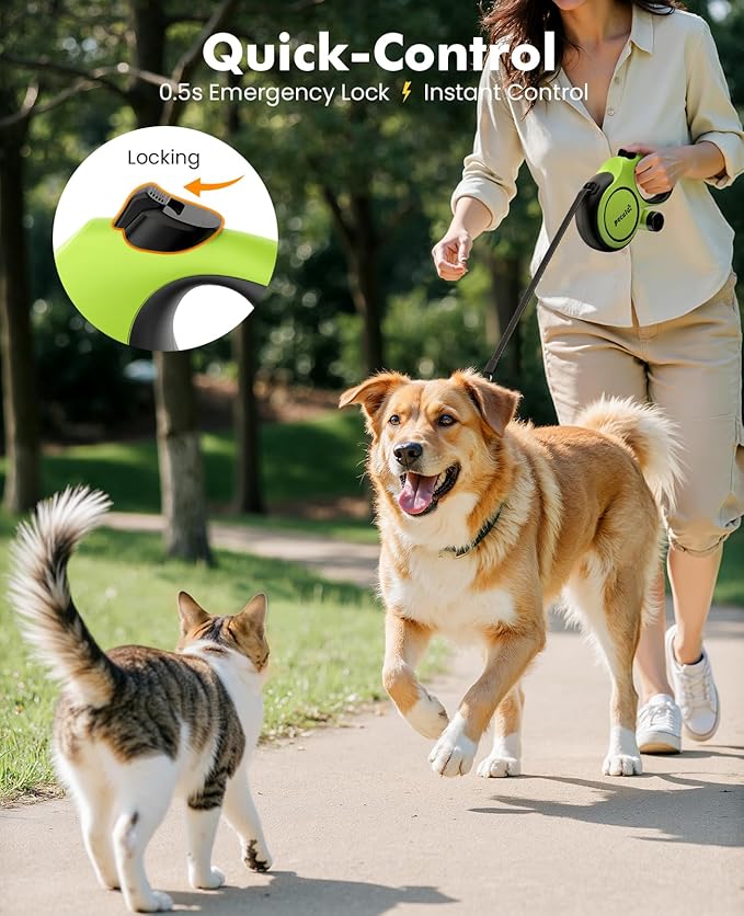 Pecute Retractable Dog Leash for Large Dogs, 26ft Heavy Duty Retractable Dog Leash with Poop Bag Holder, Anti-Slip Soft Grip, Reflective Leashes for Medium Large Pets for 33lbs-110lbs(Green)