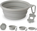 Bonza Collapsible Dog Bowls - X-Large 50 oz, Dog Travel Accessories, Silicone Portable Dogs Bowl & Water Dish with Reinforced Rim & Carabiner for Hiking, Camping, and Car Trips, Light Gray