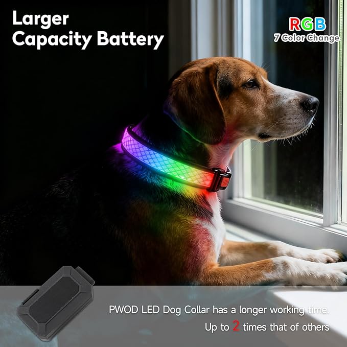 LED Dog Collar, Light Up Dog Collar USB Rechargeable, Nylon Adjustable Comfortable Soft Bright RGB 7 Colors Changeing Safety Light Glowing Collar for Small and Medium Dogs(Small,Red)