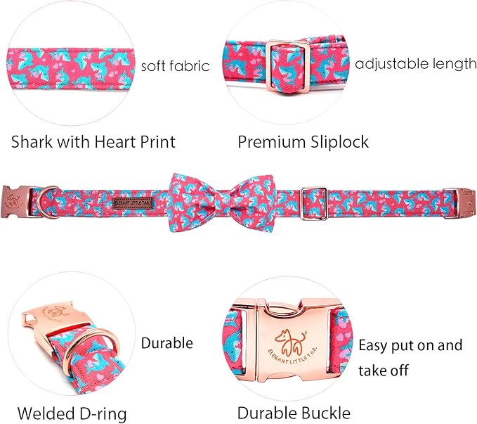 Elegant little tail Valentine's Dog Collar, Heart Dog Collar Cute Girl or Boy Puppy Collars Bowtie Pet Gift Adjustable Pet Collars for Large Dogs
