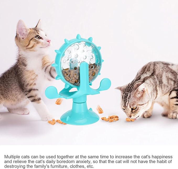 GLOGLOW Interactive Cat Treat Leaking Toy, Windmill Treat Dispensing Cat Puzzle Food Interactive Toy Kitten Puppy Slow Feeder Snacks Distribution with Powerful Suction Cup(Blue)