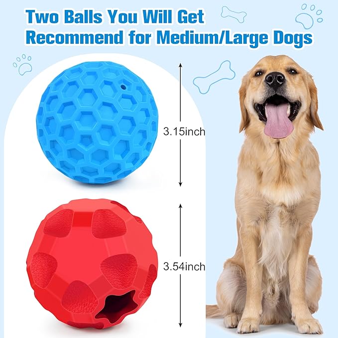 2 Pack Indestructible Dog Toy Balls for Aggressive Chewers, Interactive 3.15”Squeaky Dog Balls and 3.54”Treat Dispensing Ball to Keep Them Busy, Chew Toys for Large Dogs, Enrichment Toy