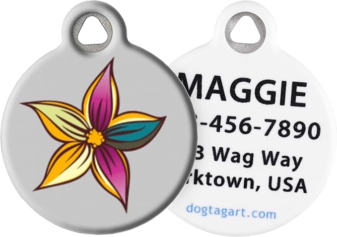Dog Tag Art Cute Flower Custom Pet ID Tag for Dogs and Cats, Personalized Dog Tag with Customized Identification Information, Simple Bloom, Small (7/8" Diameter)
