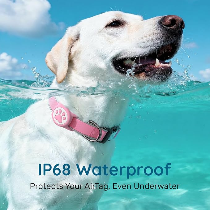 Reflective Dog Collar with Airtag Holder, IPX8 Waterproof Air tag Dog Collar Holder | Ultra-Durable | Soft Padded | Safety Locking Buckle | Fit Small Dogs (Neon Pink S(9.8"-15.7"))