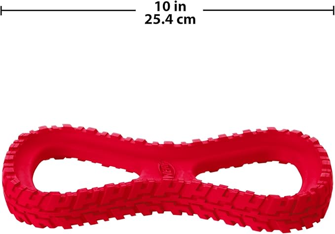 Nerf Dog Rubber Tug Dog Toy with Interactive Tire Track Texture, Lightweight, Durable and Water Resistant, for Medium/Large Breeds, Single Unit, Red