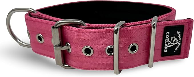 SparkDog Collars Working Dog Collar - 2" 4ply Padded Dog Collar Heavy Duty Stainless Steel Tactical Seatbelt Wide Buckle Collar (Pink 2.0, 16-21" Large)