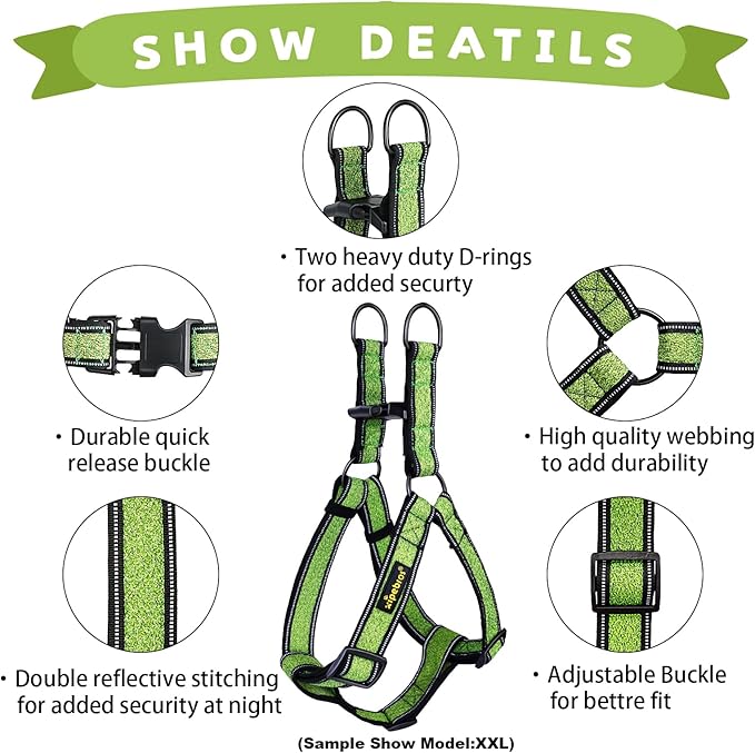 No Pull Dog Harness with Reflective Adjustable,Stops Pets from Pulling and Choking On Walks for Medium Dogs, (Green, L)