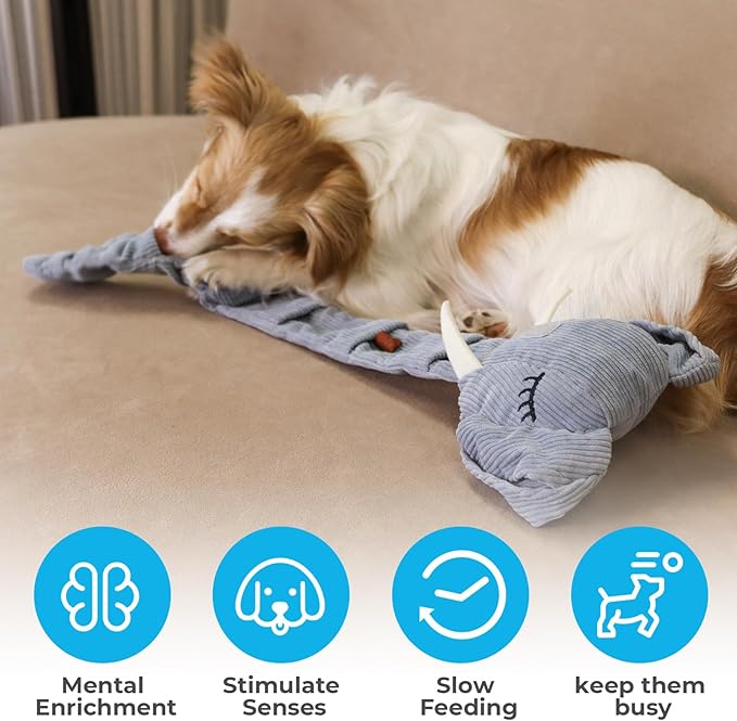 Dog Toys Plush with Squeaky & Treat Hiding Features - Mental Stimulation Enrichment Toy for Large Breed Dogs - Machine Washable Slow Feeder to Keep Dogs Busy，Trunk or Treat