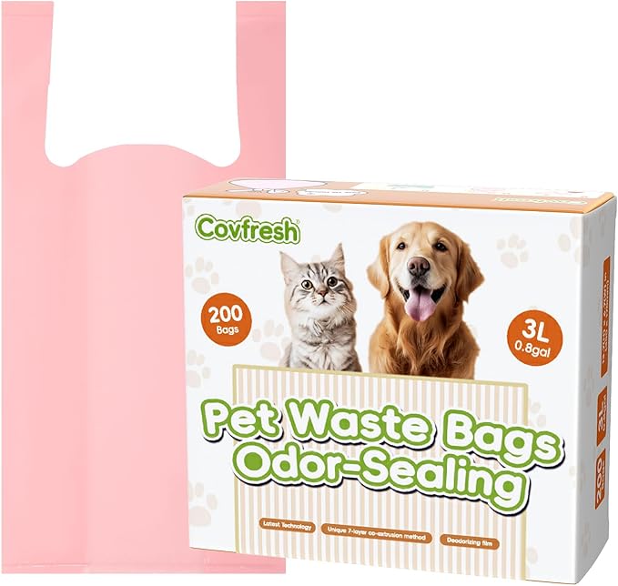 Odor-Sealing Dog Poop Bags with Handles 200 Count Pet Waste Bags, Large Capacity & Unscented Poop Bags for Dogs or Cat Litter, Conceals Smell & Mess (White)