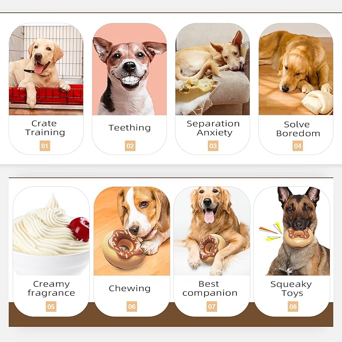 Squeaky Donut Dog Toy for Aggressive Chewers，Doughnut Shaped Dog Chewing Toy with a Creamy Aroma，for Aggressive Chewers Medium Large Breed，Indoor and Outdoor Toys for Dogs (Kaffee)