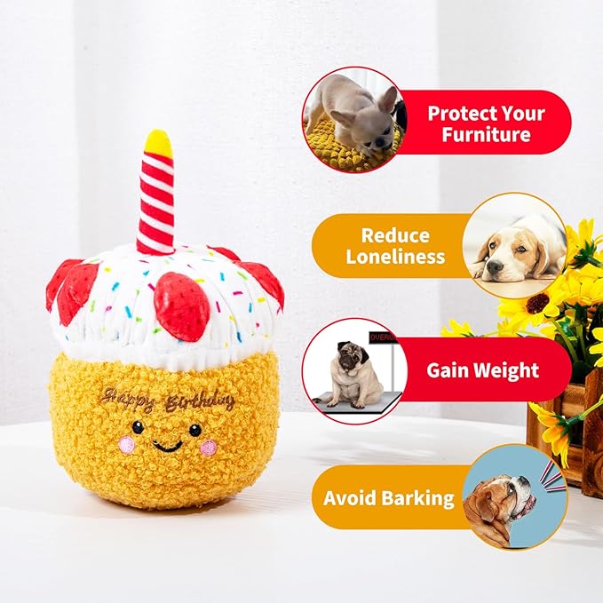 DODODOLA Squeaky Dog Toys Birthday Puppy Toys Cute Stuffed Plush Dog Toy to Keep Them Busy Gift for Small Medium Large Dogs
