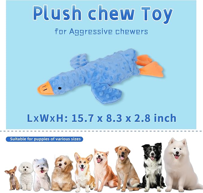 Stuffed Chew Large Dog Toys to Keep Them Busy, for Small, Medium, & Large Dogs, Squeaky Pet Toy for Boredom, Blue Goose