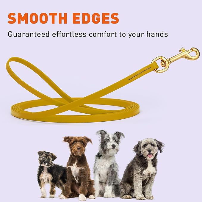 Viper Biothane K9 Working Dog Leash Waterproof Lead for Tracking Training Schutzhund Odor-Proof Long Line with Solid Brass Snap for Puppy Medium and Large Dogs, 33ft Treasure Gold