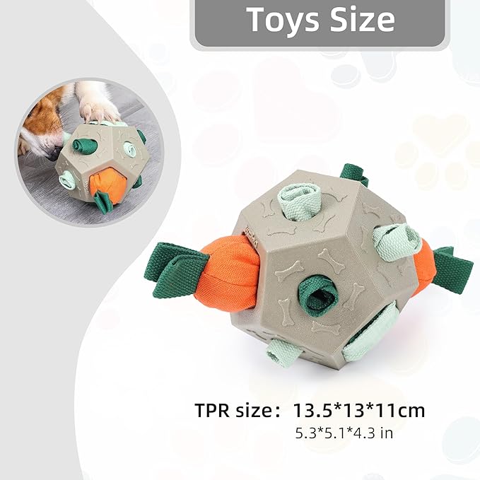 Dog Snuffle Ball - Upgrade Ball Interactive Puzzle Dog Toys, Foraging Truffle Pads Puppy Snack Dispenser Slow Feeder Suitable for Any Size Pet with Squeaky Carrot Toys (Apricot)